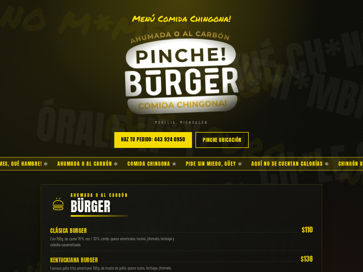 Vista previa del sitio Pinche Burger